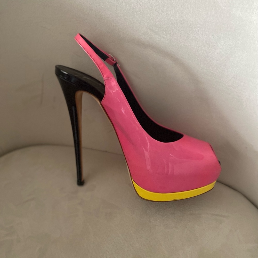 Giuseppe Zanotti platform patent leather sling back pumps